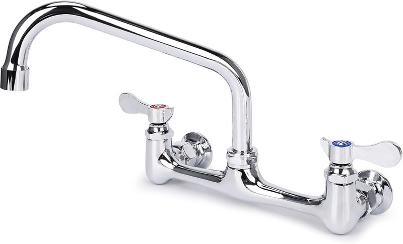 Bietor Wall Mount Kitchen Faucet 8" Center Commercial Sink Faucet with 8" Swivel Spout Dual Handles Brass Utility Sink Faucet for Laundry Room Restaurant Polish Chrome - Image 1
